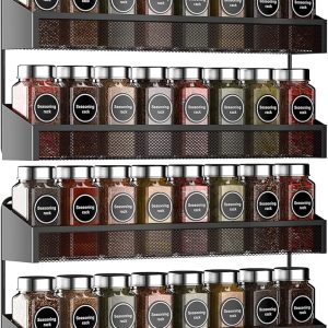 AULEDIO 2 Pack Spice Rack Organizer, 3 Tier Counter-top Stand or Wall Mounted Storage Rack Hanging Shelf for Kitchen Cabinet, Cupboard, Pantry Door Bathroom Shower Cosmetic (Black)