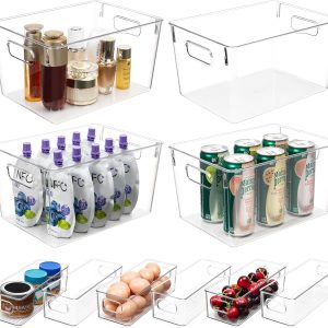 Tiawudi Clear Plastic Storage Bins, 4 Large and 6 Small Stackable Storage Containers for Pantry Organization, Organizer Bins for Home, Kitchen, Bathroom, Office, Cabinet Shelf Organizers, Set of 10